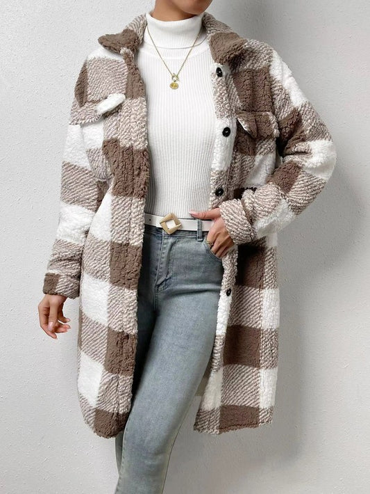 LONG PLAID SHERPA COAT