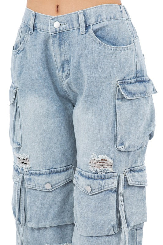 WOMEN CARGO STYLE DENIM PANTS