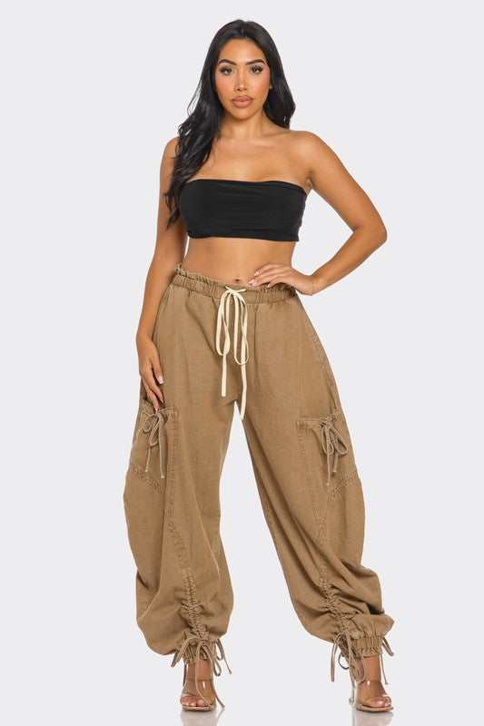 URBAN CHIC DRAWSTRING DENIM CARGO PANTS