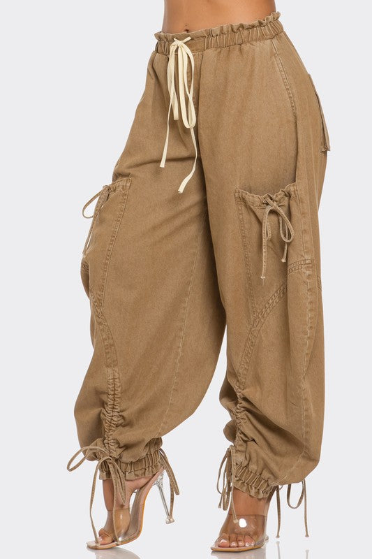 URBAN CHIC DRAWSTRING DENIM CARGO PANTS