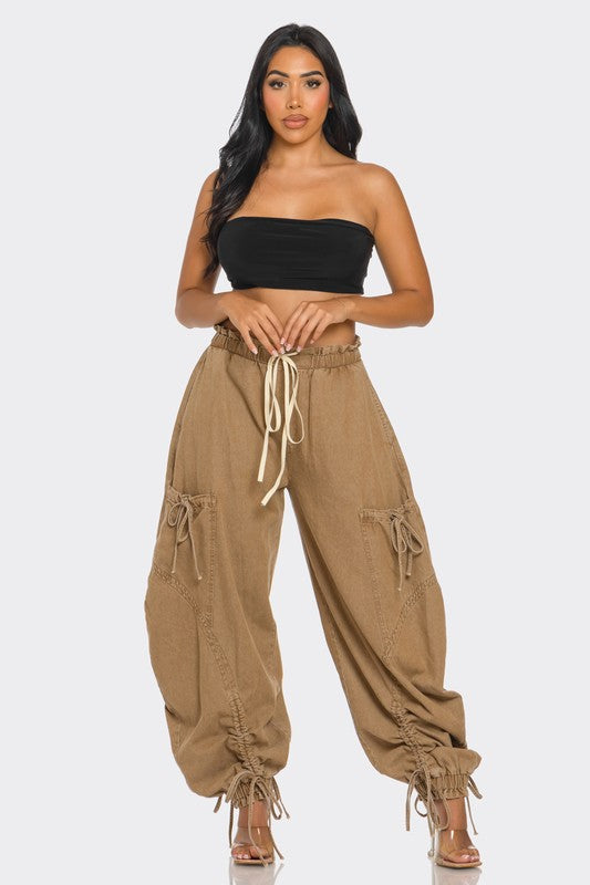 URBAN CHIC DRAWSTRING DENIM CARGO PANTS