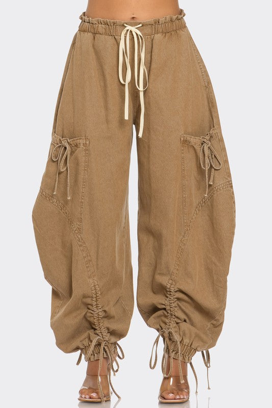 URBAN CHIC DRAWSTRING DENIM CARGO PANTS