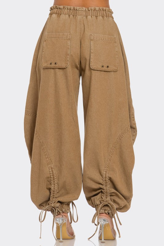 URBAN CHIC DRAWSTRING DENIM CARGO PANTS